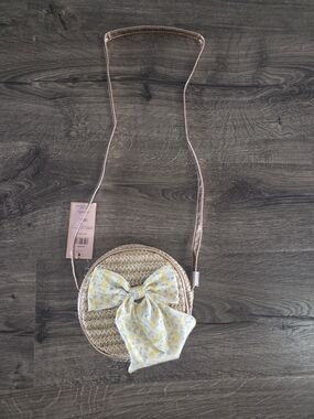 Girls Straw Crossbody Bag with Yellow Floral Bow NWT